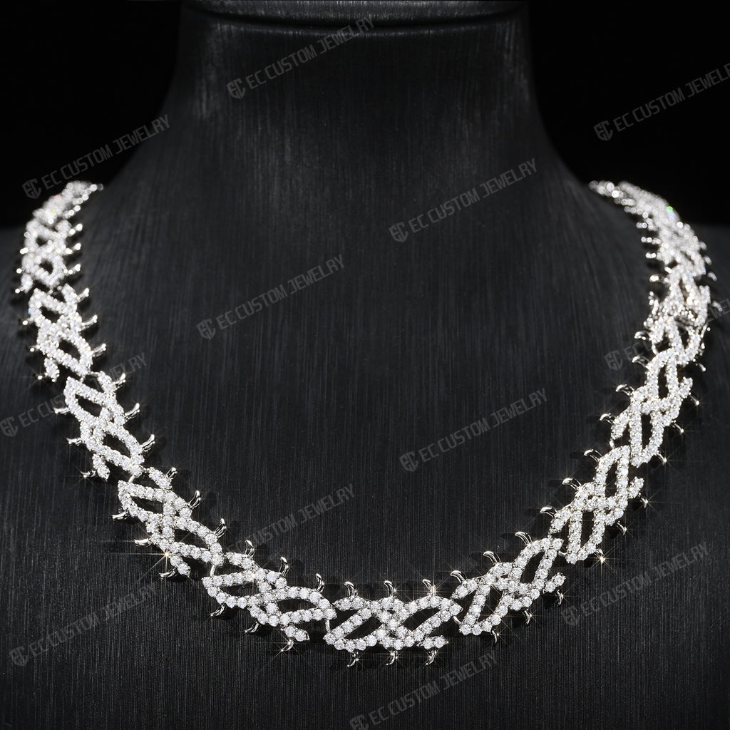 Iced Out Thorn Chain Spiked CZ Moissanite Diamond Choker Necklace 7