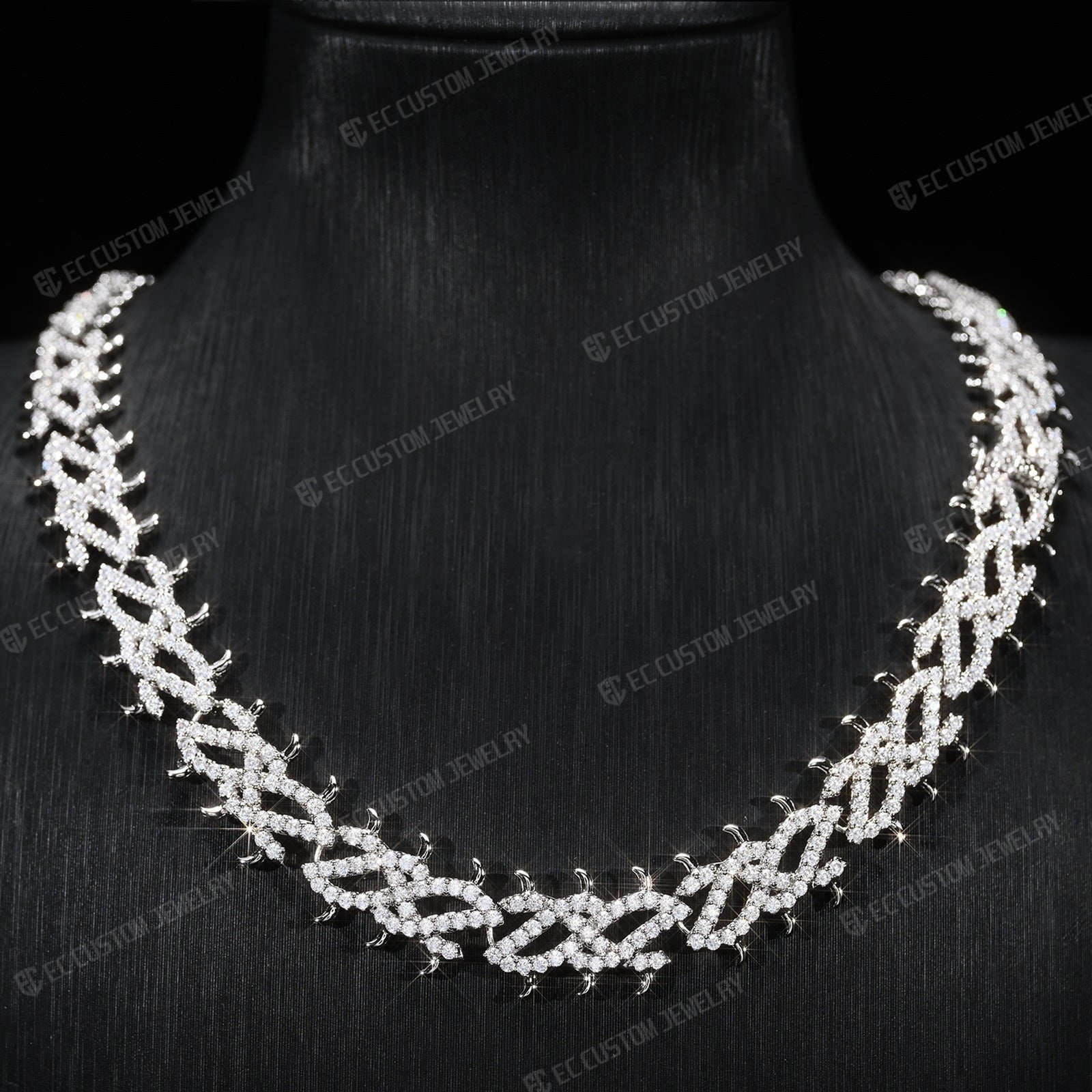 Iced Out Thorn Chain Spiked CZ Moissanite Diamond Choker Necklace 7