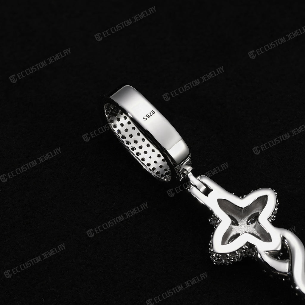 Iced Out Twisted Floral Cross Pendant Moissanite Cross
