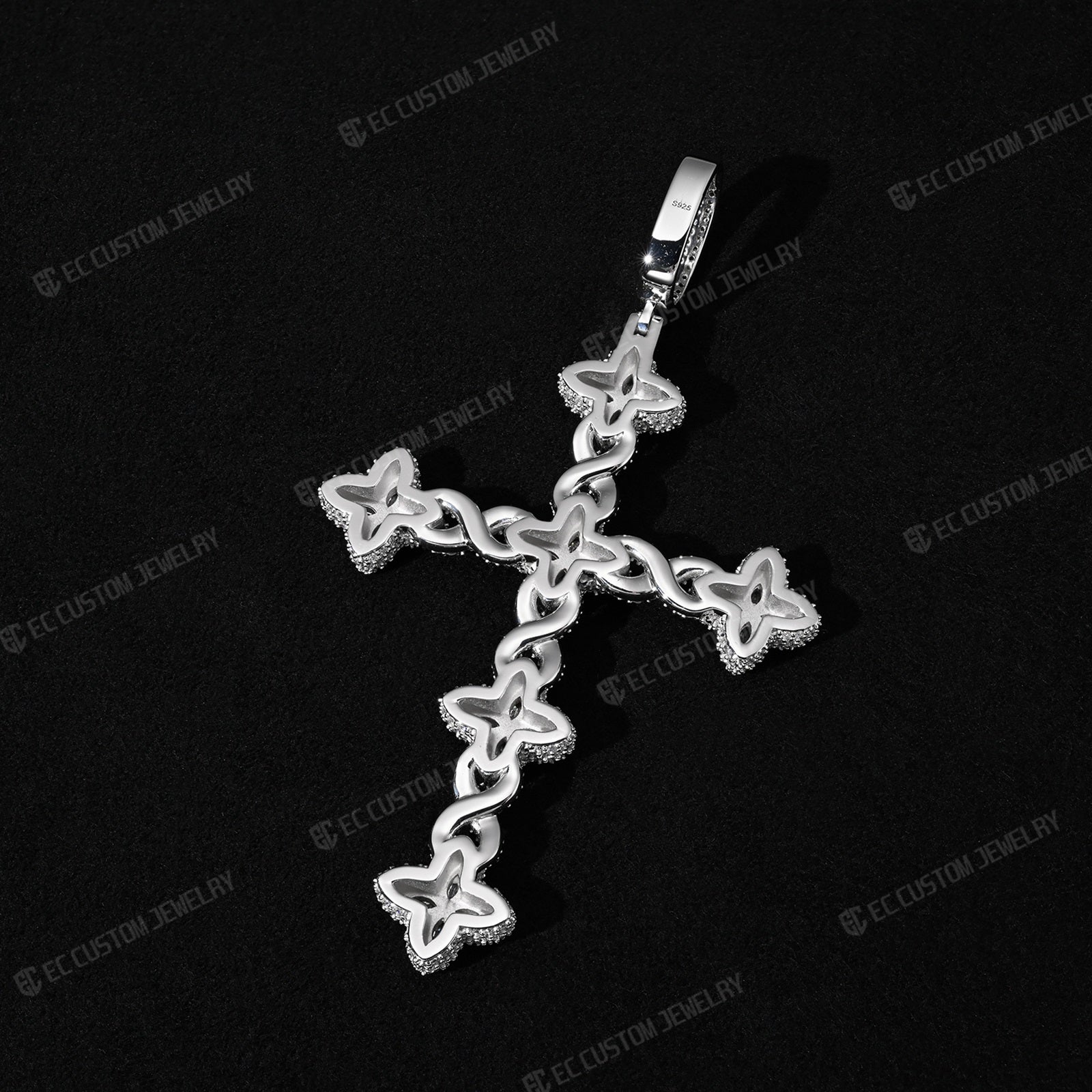 Iced Out Twisted Floral Cross Pendant Moissanite Cross