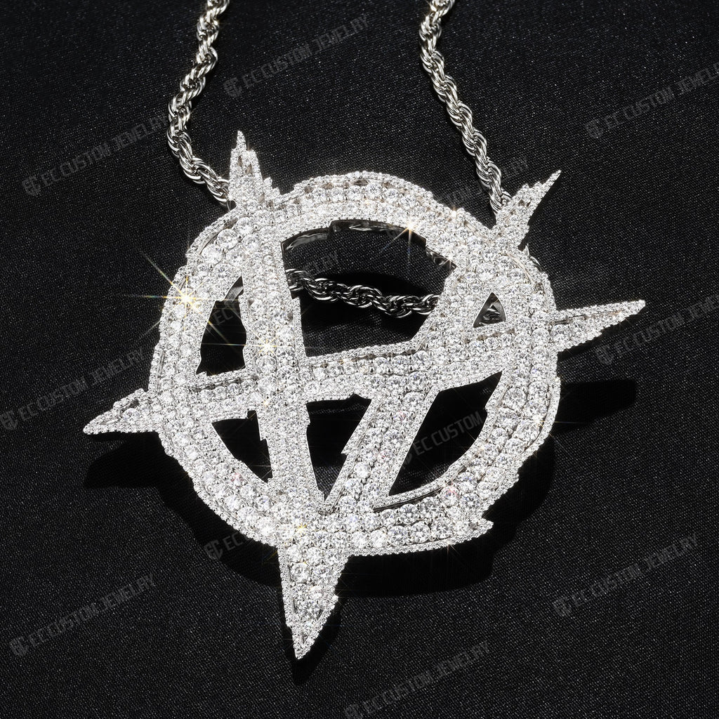 Iced Out Upside Down Anarchy Sign Pendant Invert A Pendant Sterling Silver Jewelry 1