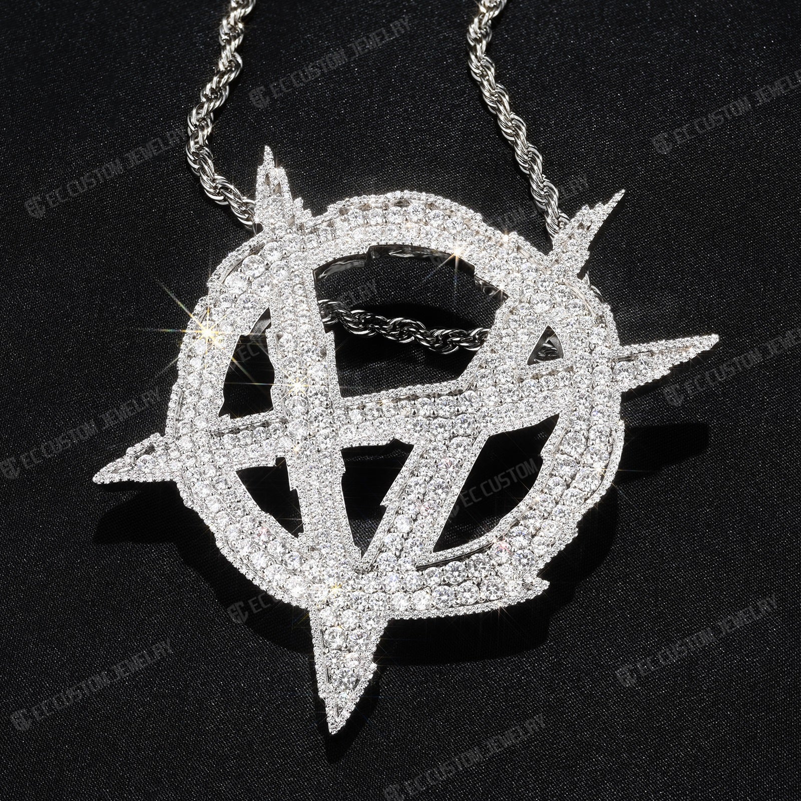 Iced Out Upside Down Anarchy Sign Pendant Invert A Pendant Sterling Silver Jewelry 1