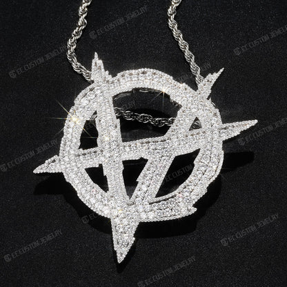 Iced Out Upside Down Anarchy Sign Pendant Invert A Pendant Sterling Silver Jewelry 1