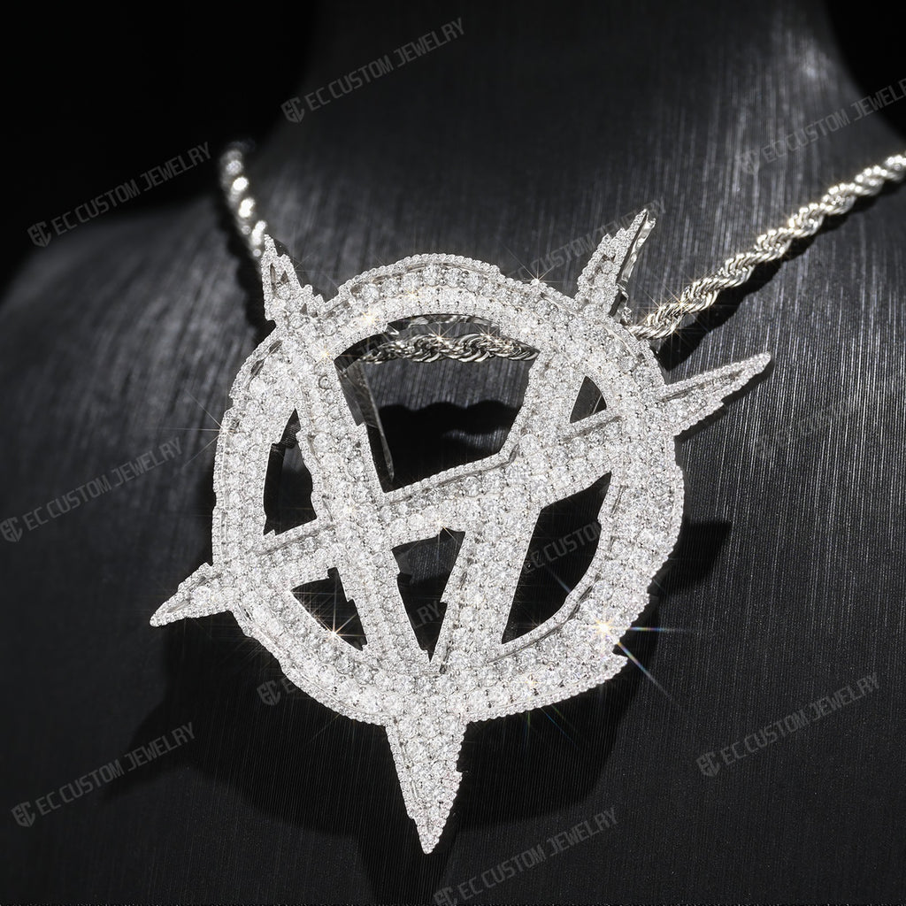 Iced Out Upside Down Anarchy Sign Pendant Invert A Pendant Sterling Silver Jewelry 2