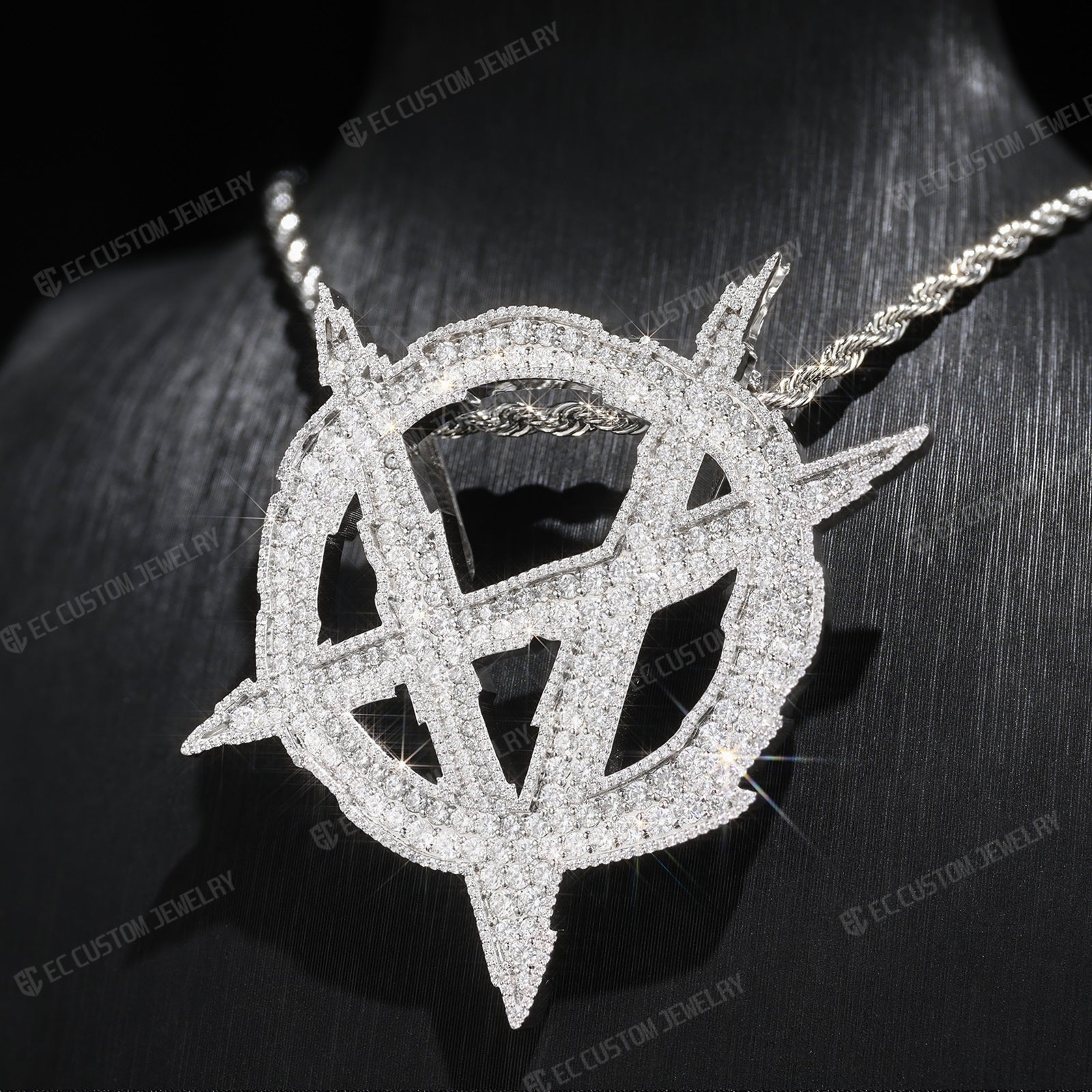 Iced Out Upside Down Anarchy Sign Pendant Invert A Pendant Sterling Silver Jewelry 2