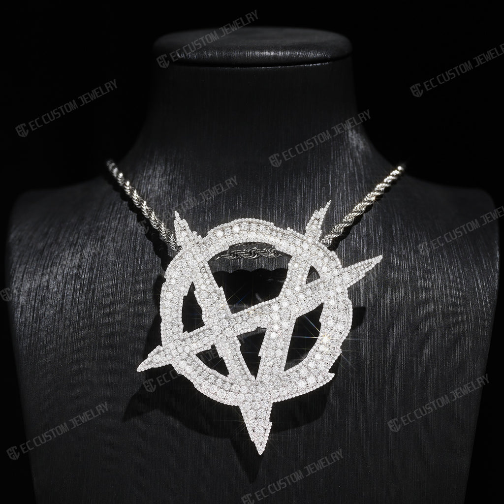 Iced Out Upside Down Anarchy Sign Pendant Invert A Pendant Sterling Silver Jewelry 3