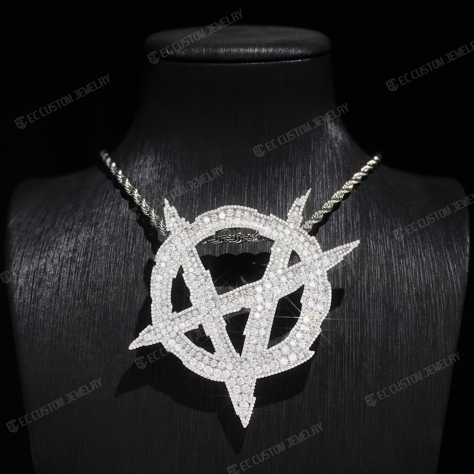 Iced Out Upside Down Anarchy Sign Pendant Invert A Pendant Sterling Silver Jewelry 3