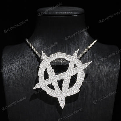 Iced Out Upside Down Anarchy Sign Pendant Invert A Pendant Sterling Silver Jewelry 3