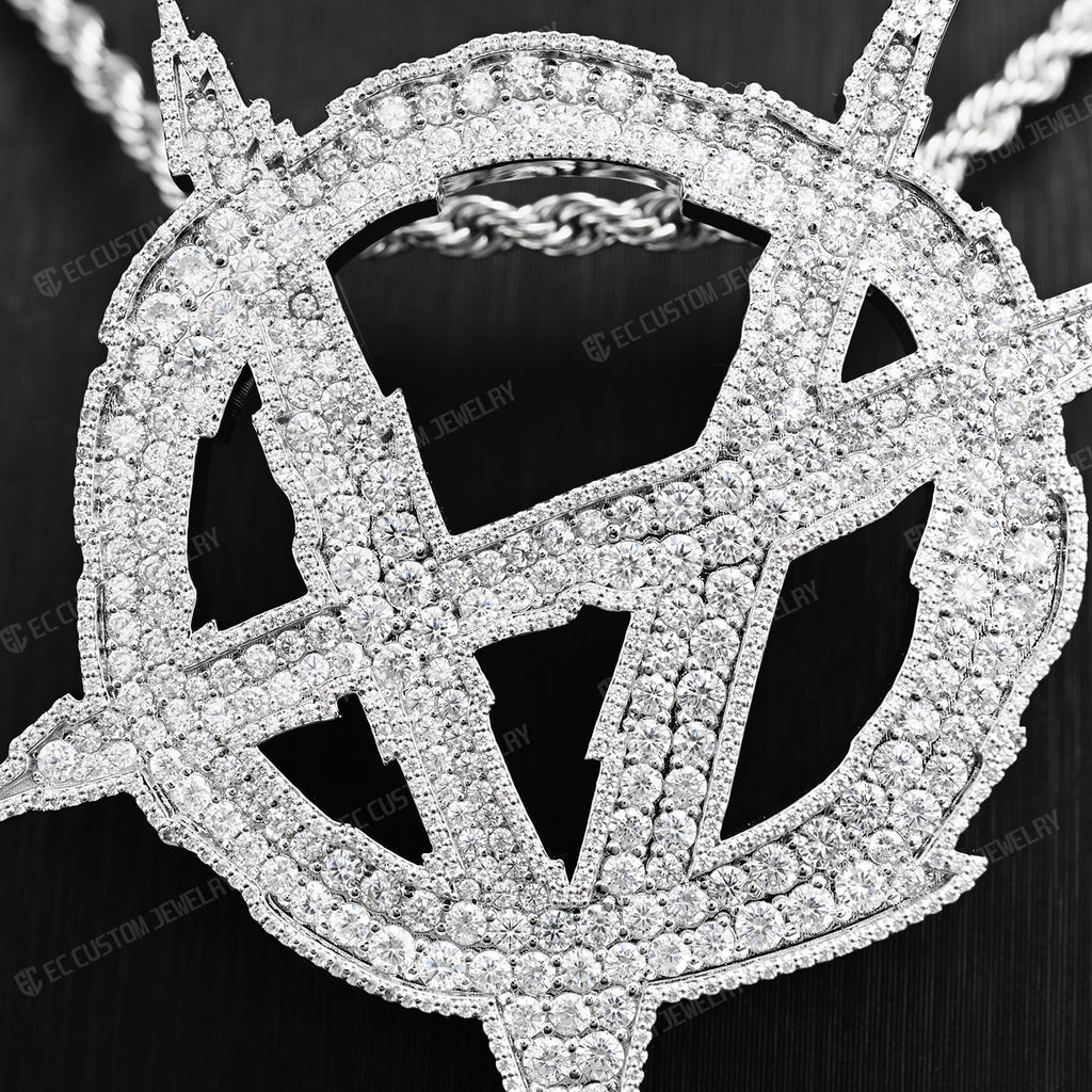 Iced Out Upside Down Anarchy Sign Pendant Invert A Pendant Sterling Silver Jewelry 4