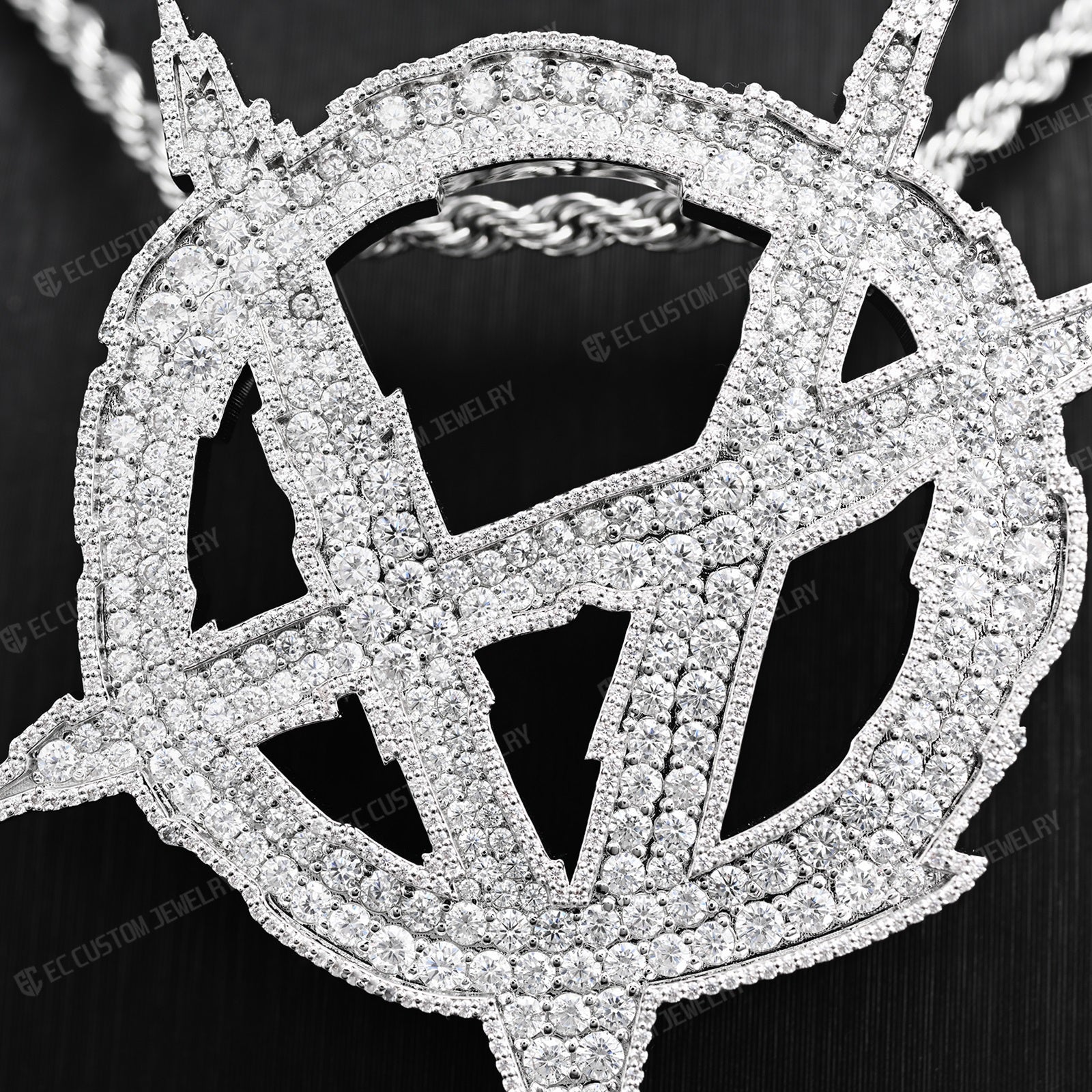 Iced Out Upside Down Anarchy Sign Pendant Invert A Pendant Sterling Silver Jewelry 4