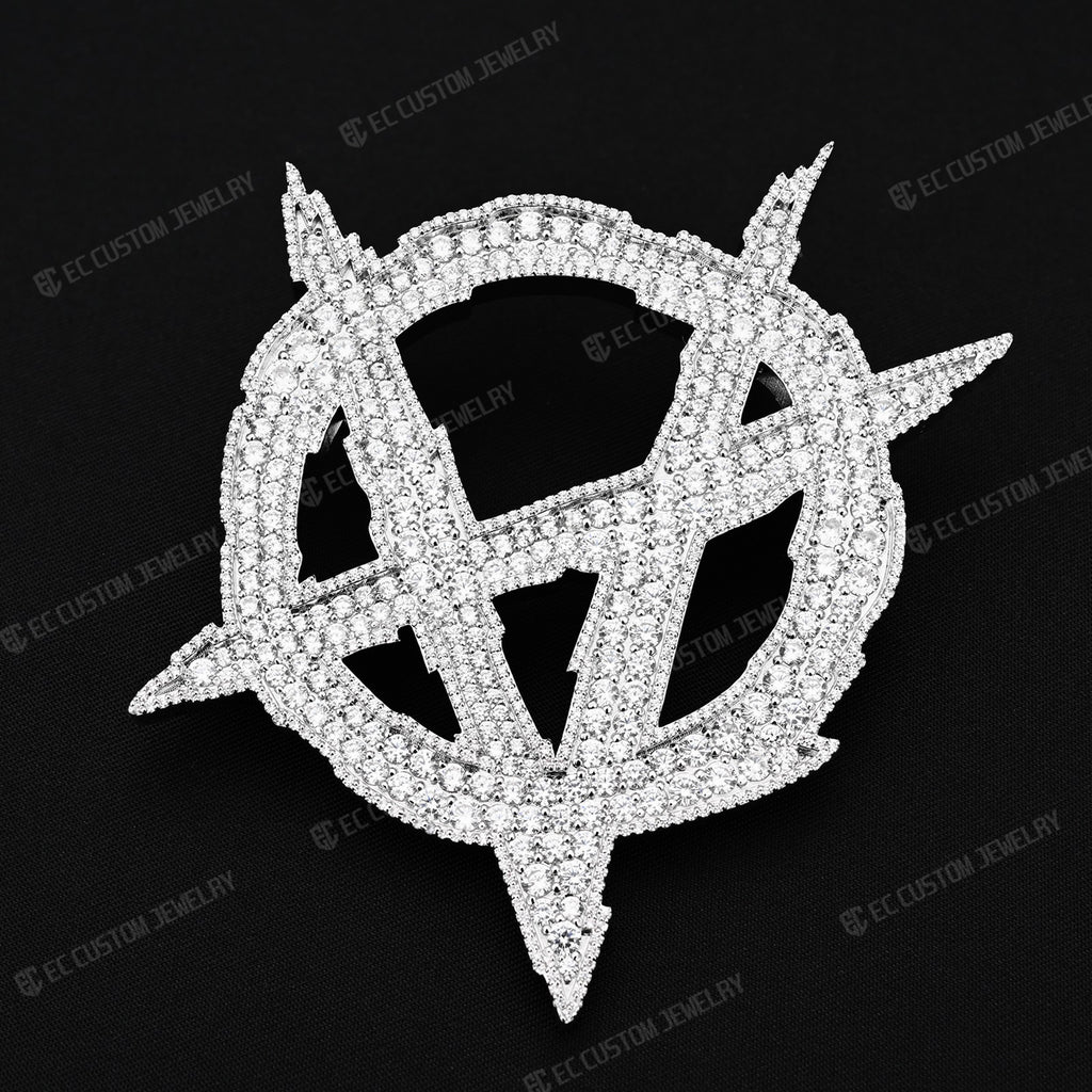 Iced Out Upside Down Anarchy Sign Pendant Invert A Pendant Sterling Silver Jewelry 5