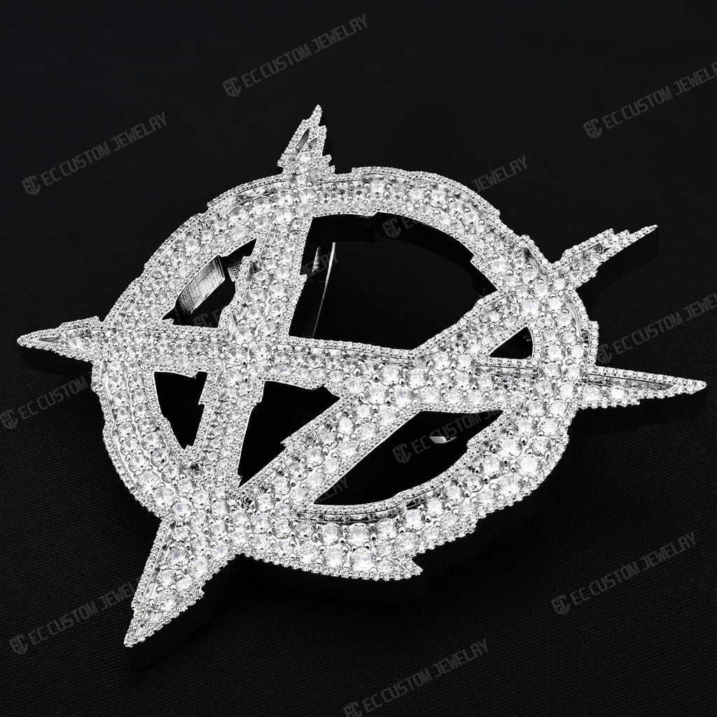 Iced Out Upside Down Anarchy Sign Pendant Invert A Pendant Sterling Silver Jewelry 6