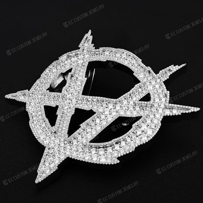 Iced Out Upside Down Anarchy Sign Pendant Invert A Pendant Sterling Silver Jewelry 6