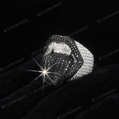 Iced Out Vampire Ring Hip Hop Tongue Ring Moissanite CZ 925 Silver