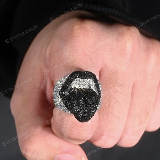 Iced Out Vampire Ring Hip Hop Tongue Ring Moissanite CZ 925 Silver