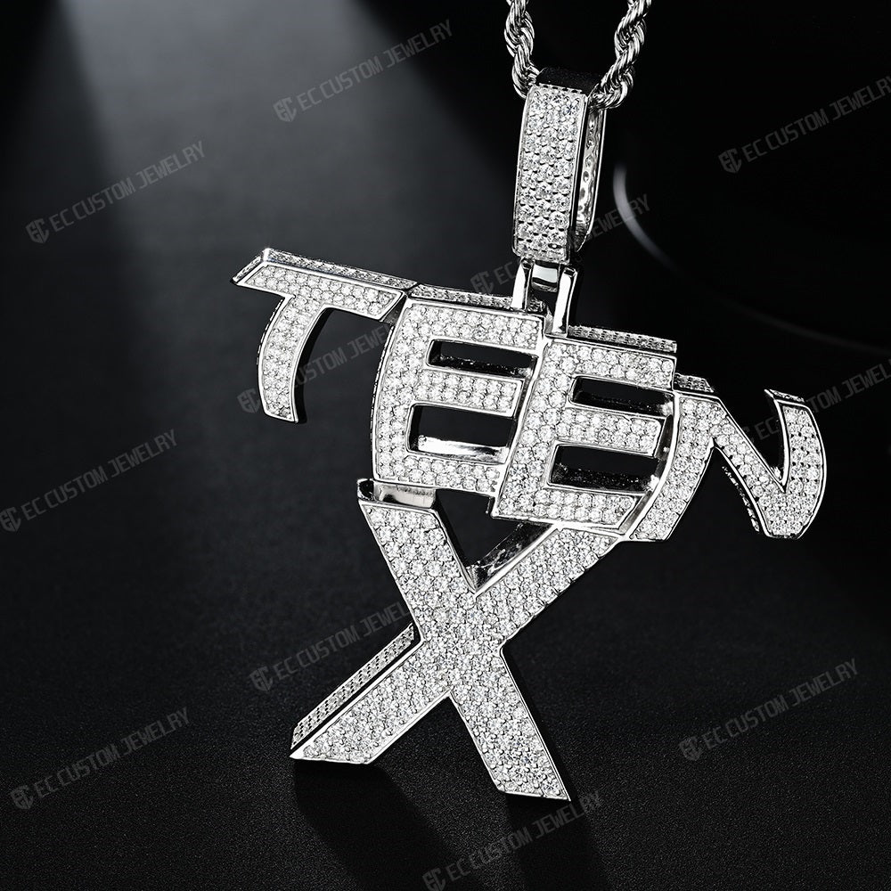 Kens Teen X Pendant VVS Moissanite Iced Out Hip Hop Necklace 