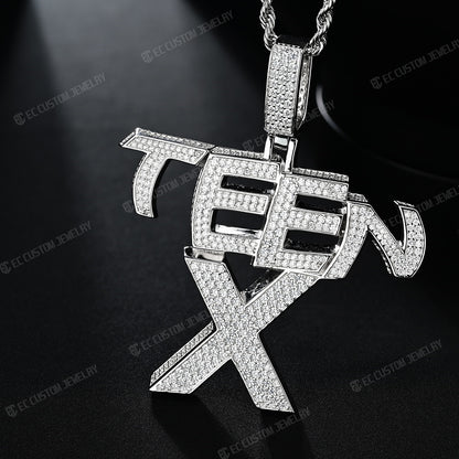Kens Teen X Pendant VVS Moissanite Iced Out Hip Hop Necklace 