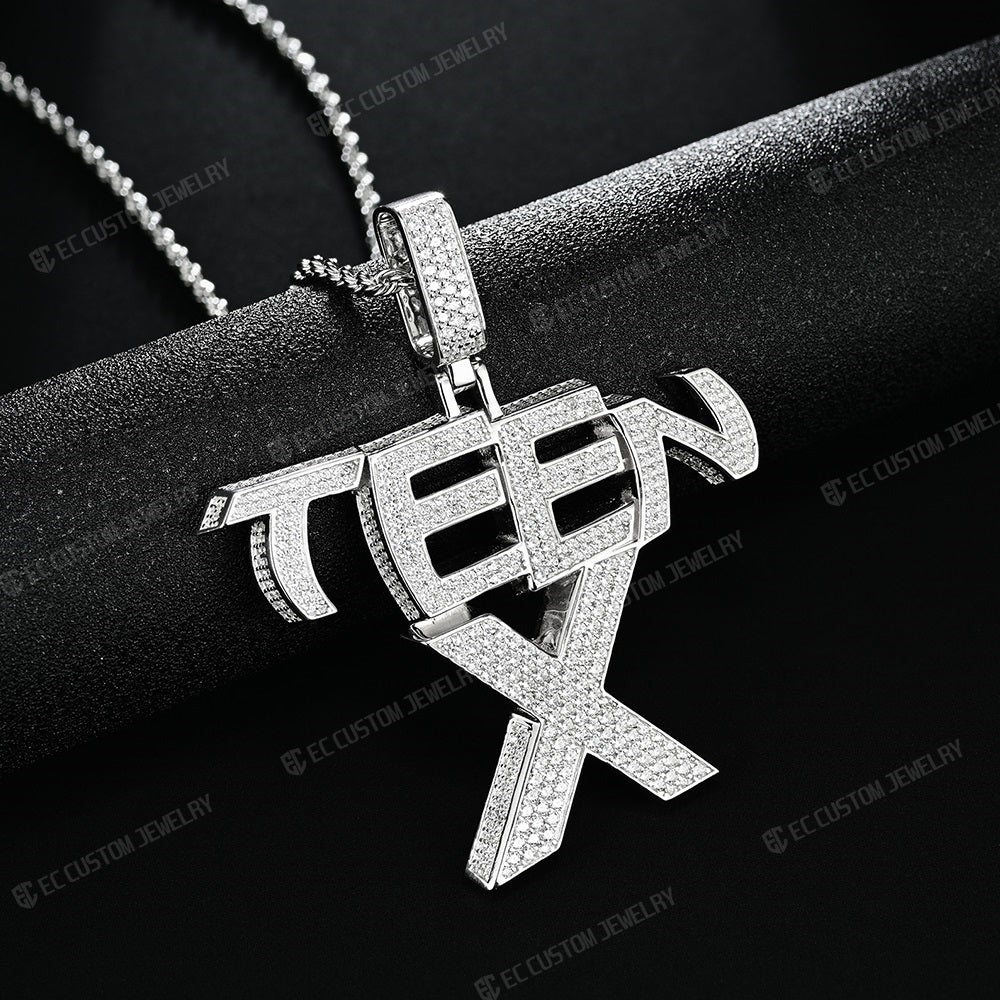 Iced Out Teen X Pendant VVS Moissanite Iced Out Hip Hop Necklace