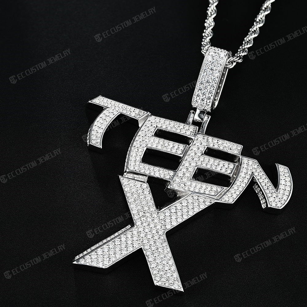 Kens Teen X Pendant VVS Moissanite Iced Out Hip Hop Necklace 