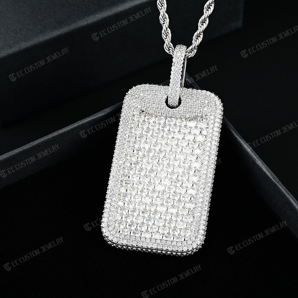 icy moissanite dog tag pendant urban hip-hop jewelry