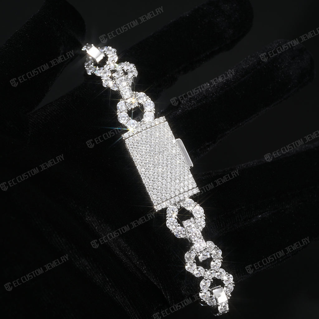 New 12MM Lone Iced Out Infinity Bracelet Diamond Link Chain