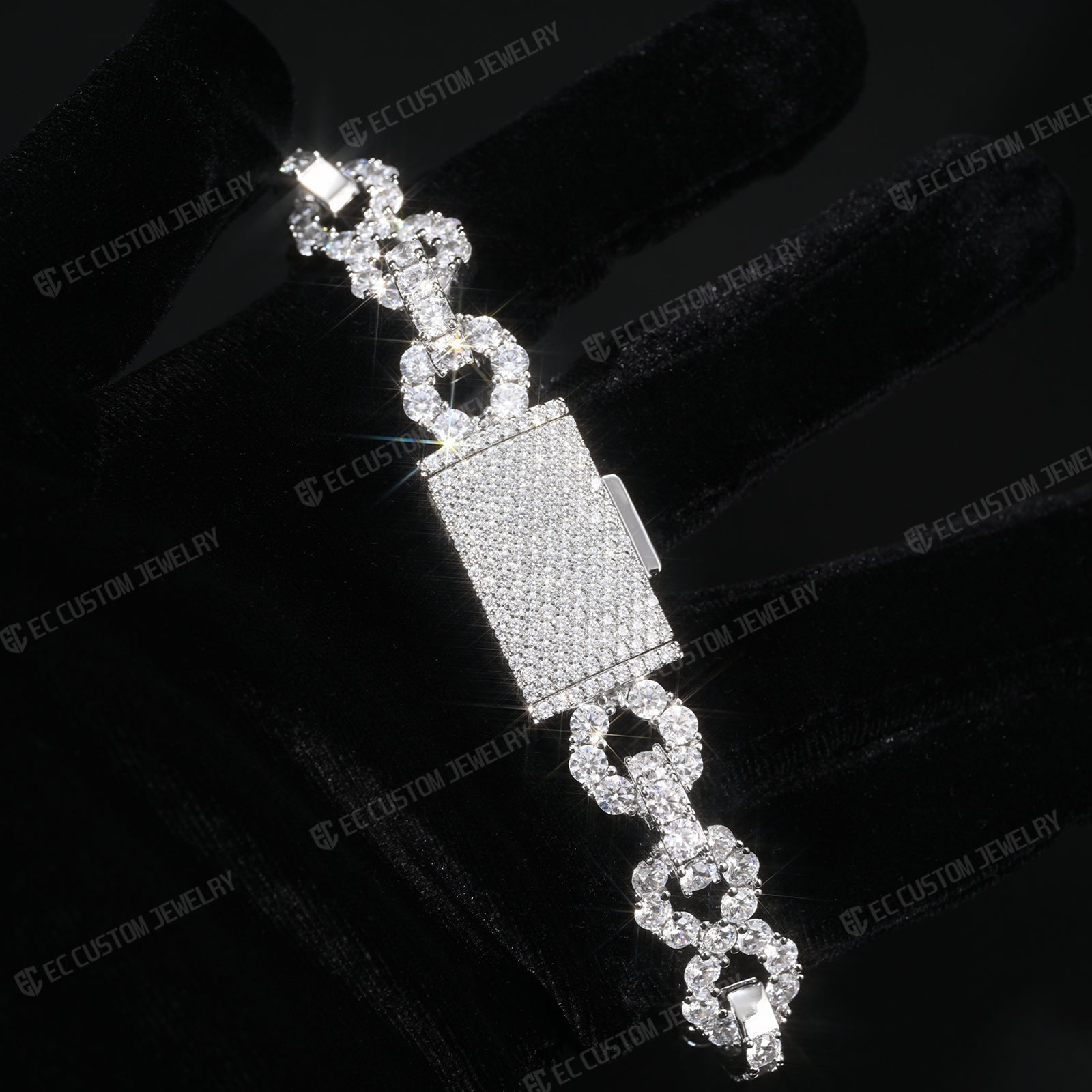 New 12MM Lone Iced Out Infinity Bracelet Diamond Link Chain