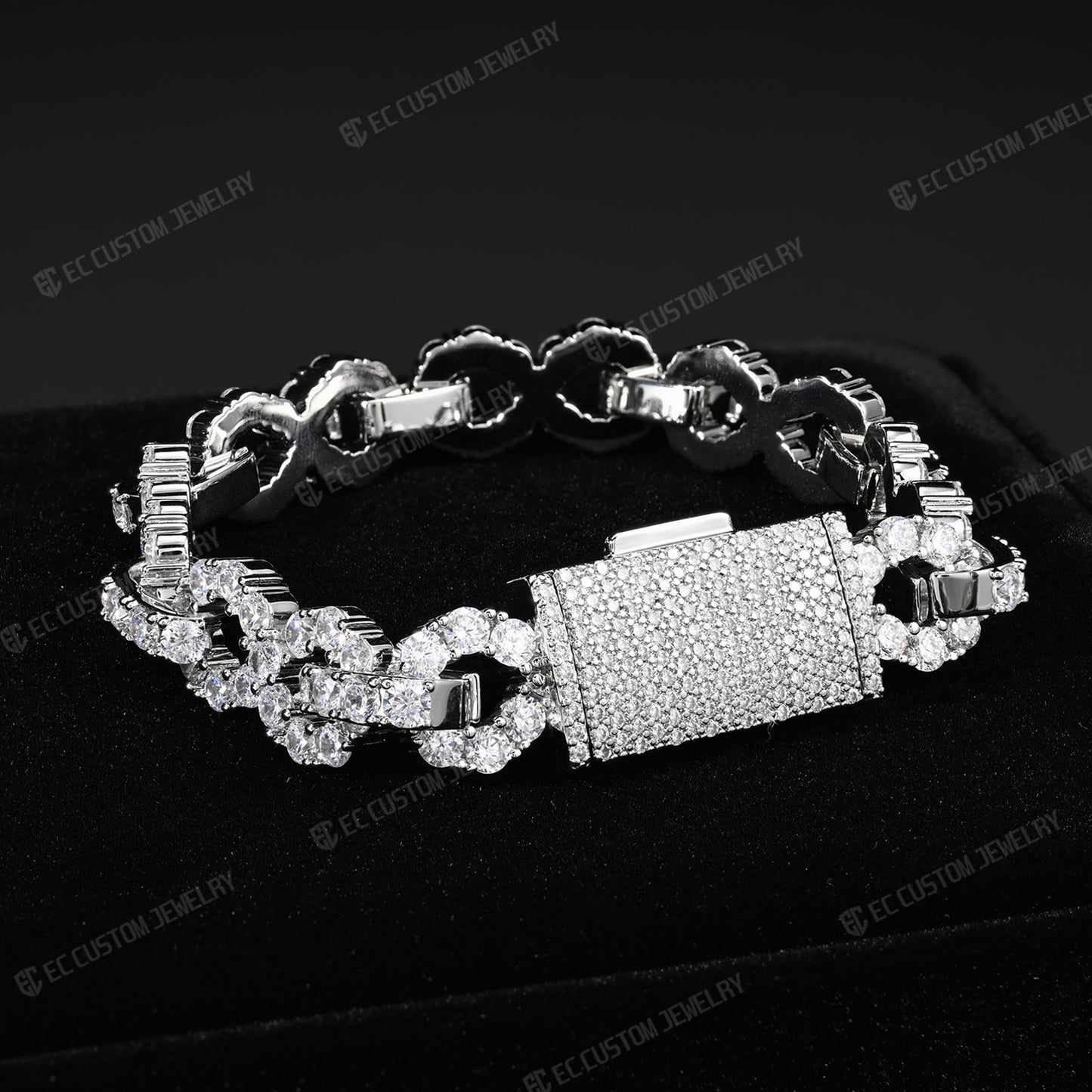 New 12MM Lone Iced Out Infinity Bracelet Diamond Link Chain