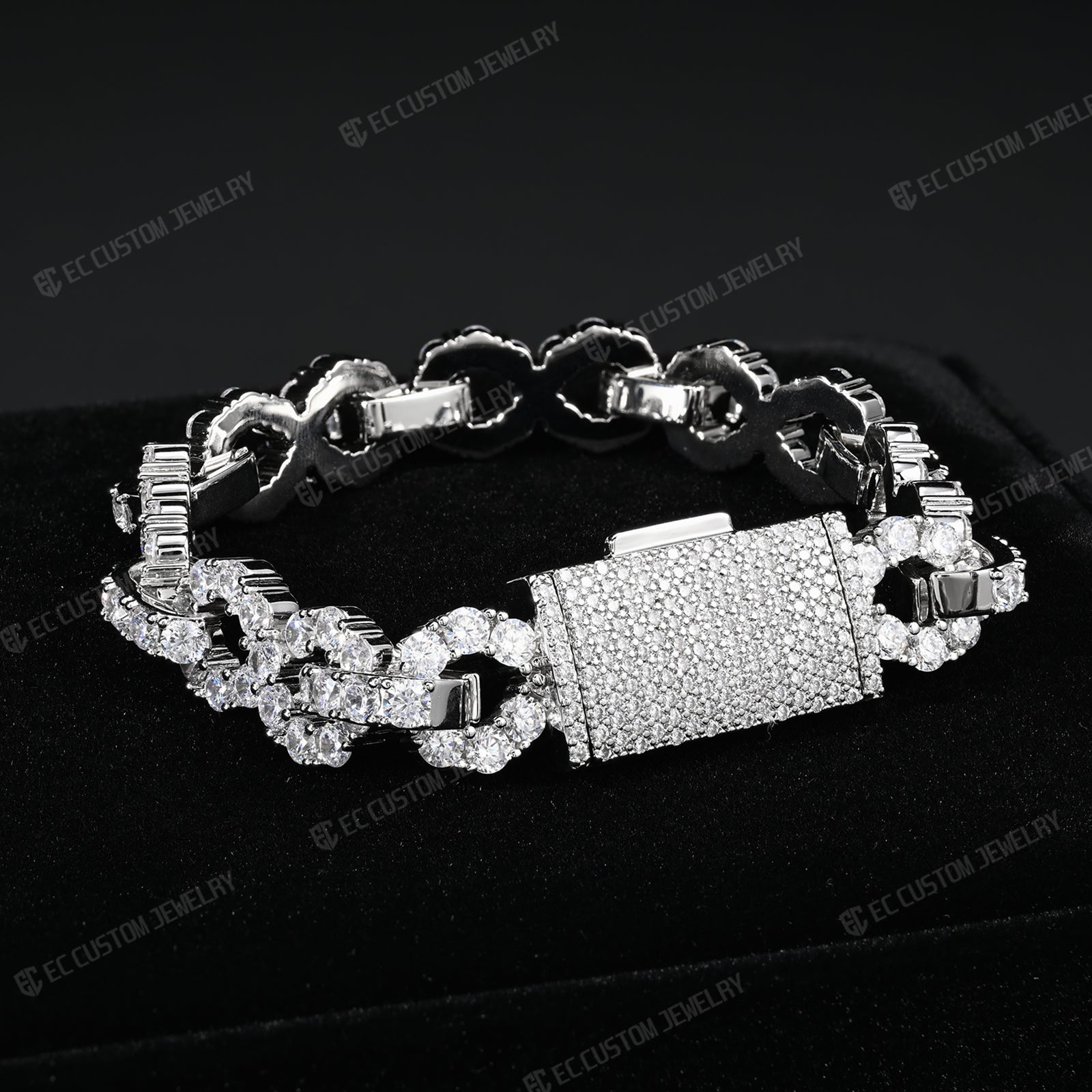 New 12MM Lone Iced Out Infinity Bracelet Diamond Link Chain