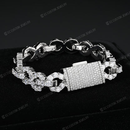 New 12MM Lone Iced Out Infinity Bracelet Diamond Link Chain
