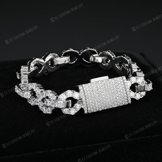 New 12MM Lone Iced Out Infinity Bracelet Diamond Link Chain