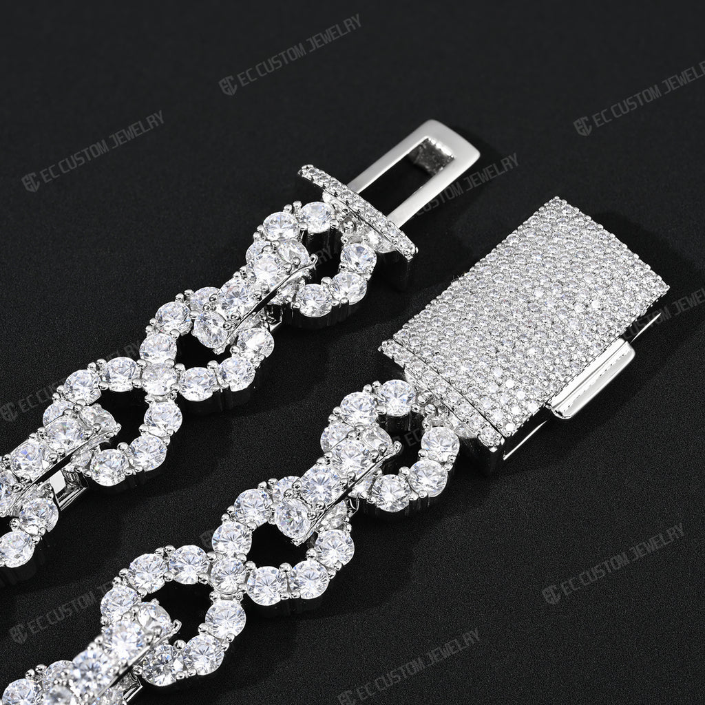 New 12MM Lone Iced Out Infinity Bracelet Diamond Link Chain