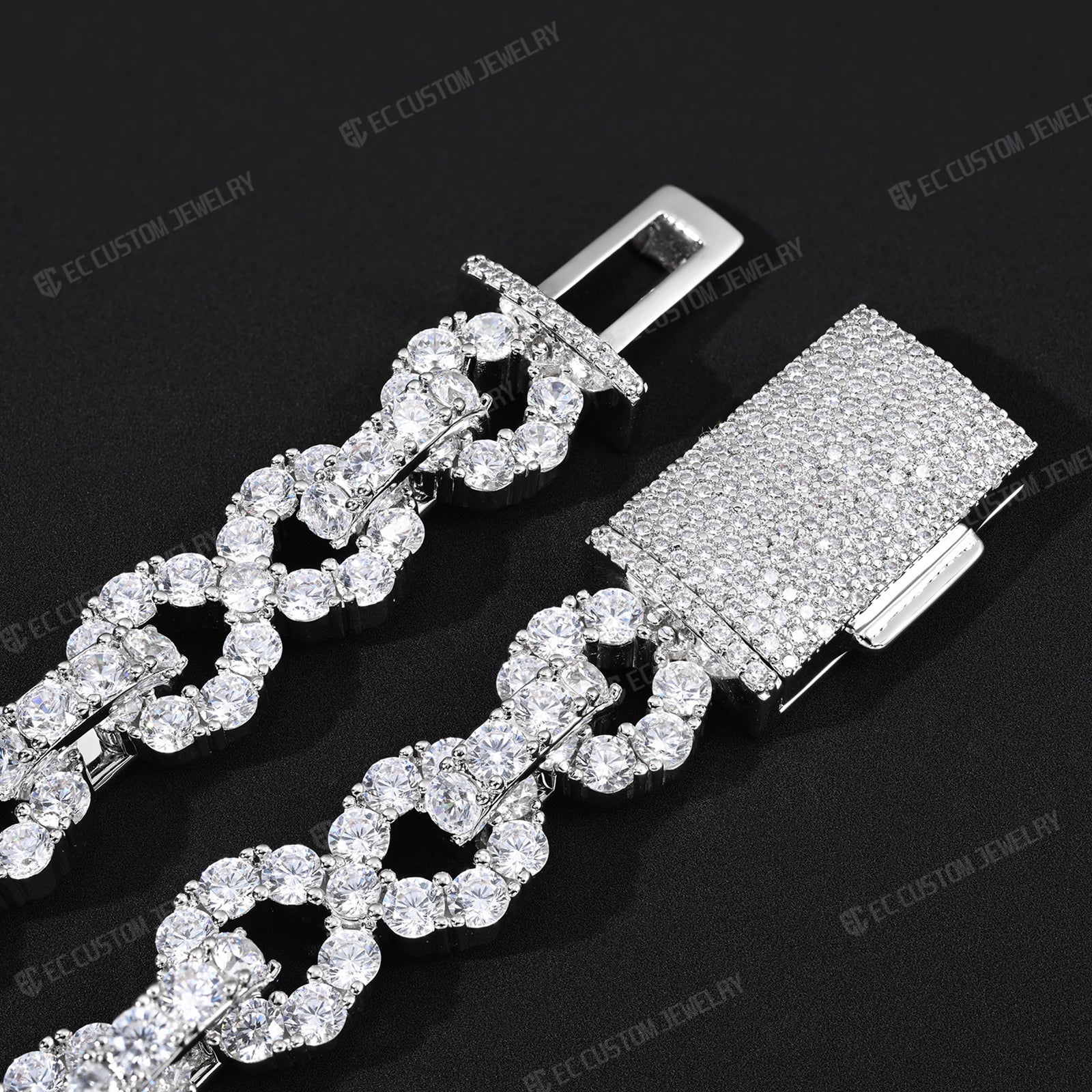 New 12MM Lone Iced Out Infinity Bracelet Diamond Link Chain