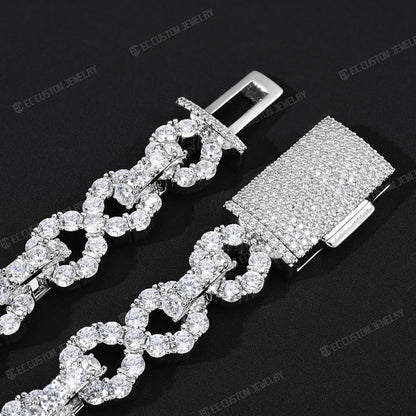 New 12MM Lone Iced Out Infinity Bracelet Diamond Link Chain