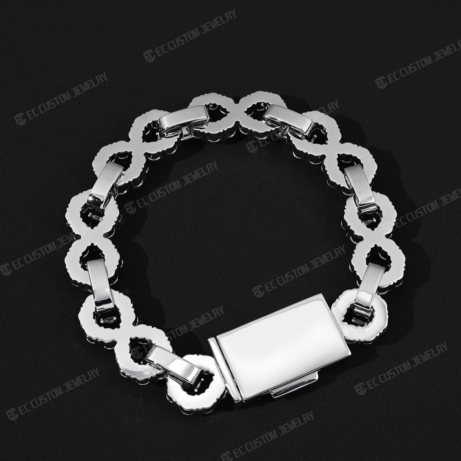 New 12MM Lone Iced Out Infinity Bracelet Diamond Link Chain
