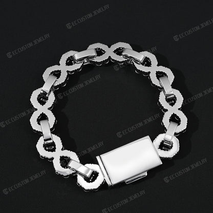 New 12MM Lone Iced Out Infinity Bracelet Diamond Link Chain