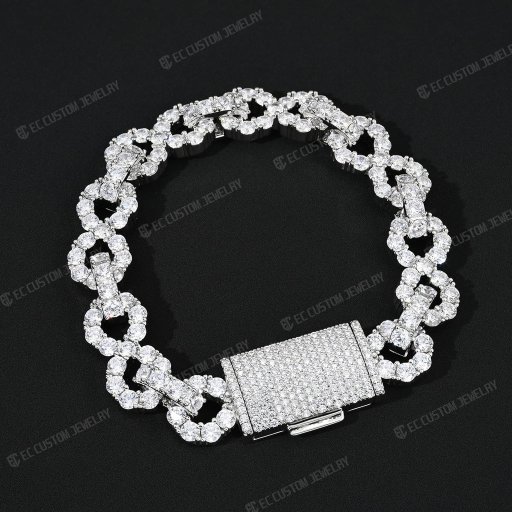 New 12MM Lone Iced Out Infinity Bracelet Diamond Link Chain