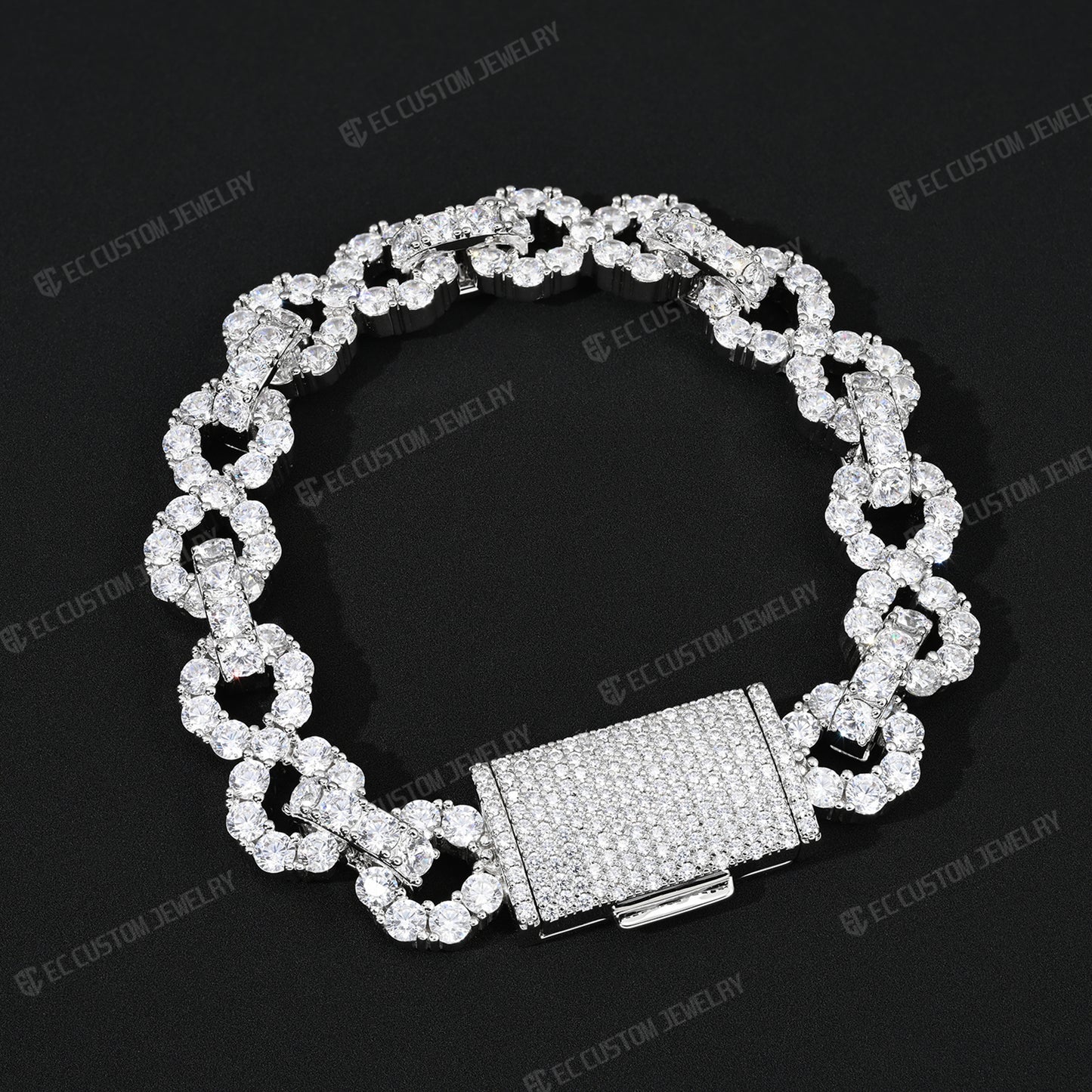 New 12MM Lone Iced Out Infinity Bracelet Diamond Link Chain