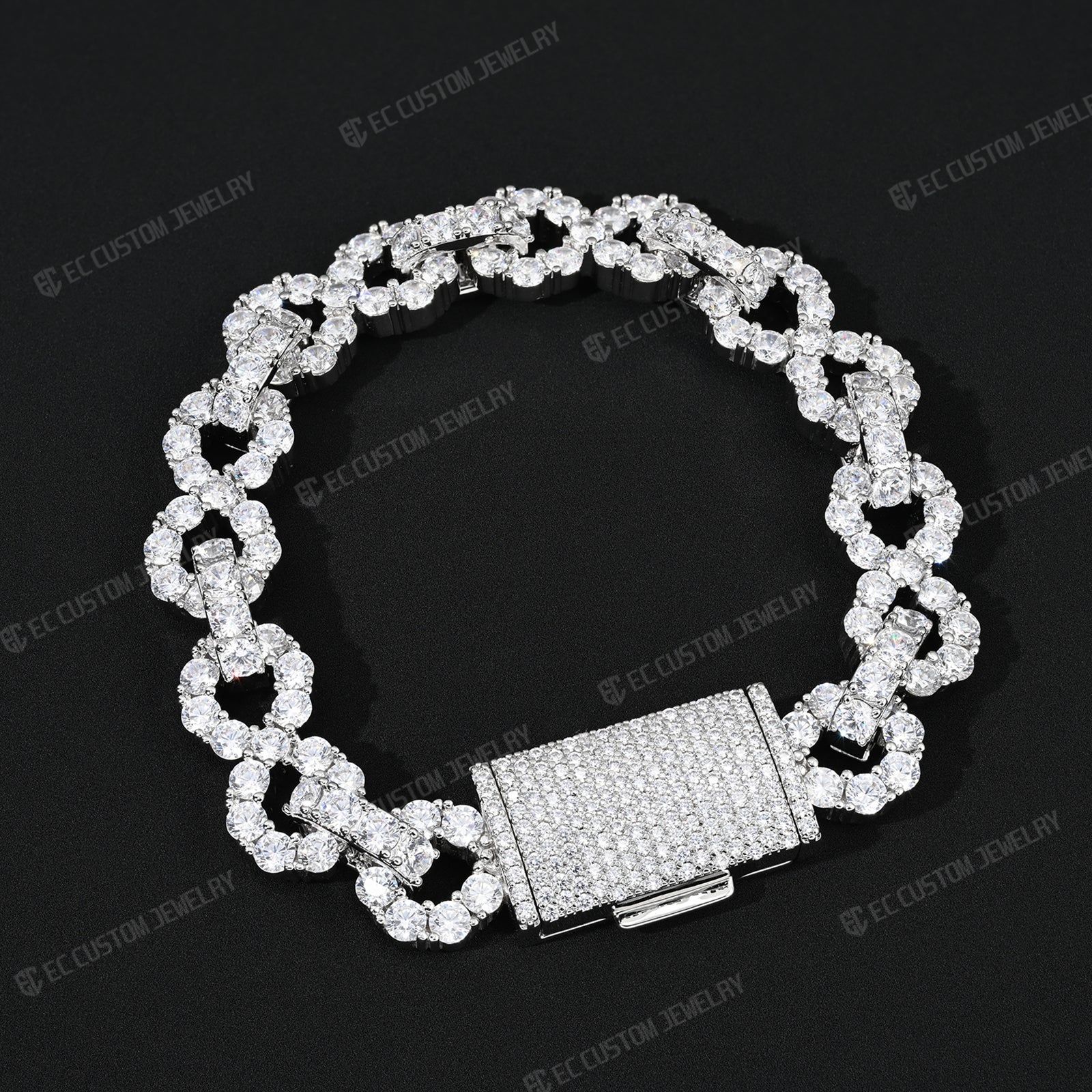 New 12MM Lone Iced Out Infinity Bracelet Diamond Link Chain