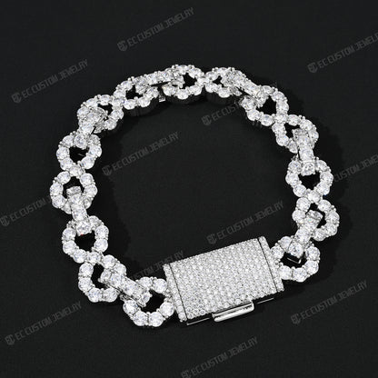 New 12MM Lone Iced Out Infinity Bracelet Diamond Link Chain