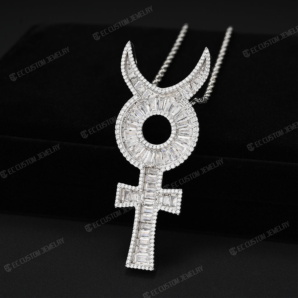 OsamaSon Flex Musix Iced Out Ankh Pendant Baguette VVS Moissanite & S925 Silver Underground Hip Hop Rapper Jewelry 3