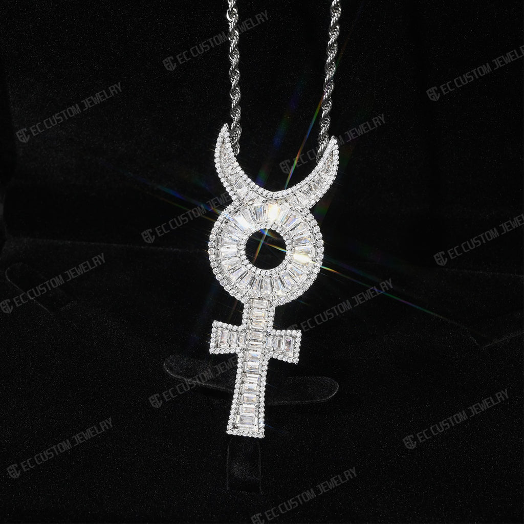 OsamaSon Flex Musix Iced Out Ankh Pendant Baguette VVS Moissanite & S925 Silver Underground Hip Hop Rapper Jewelry 4