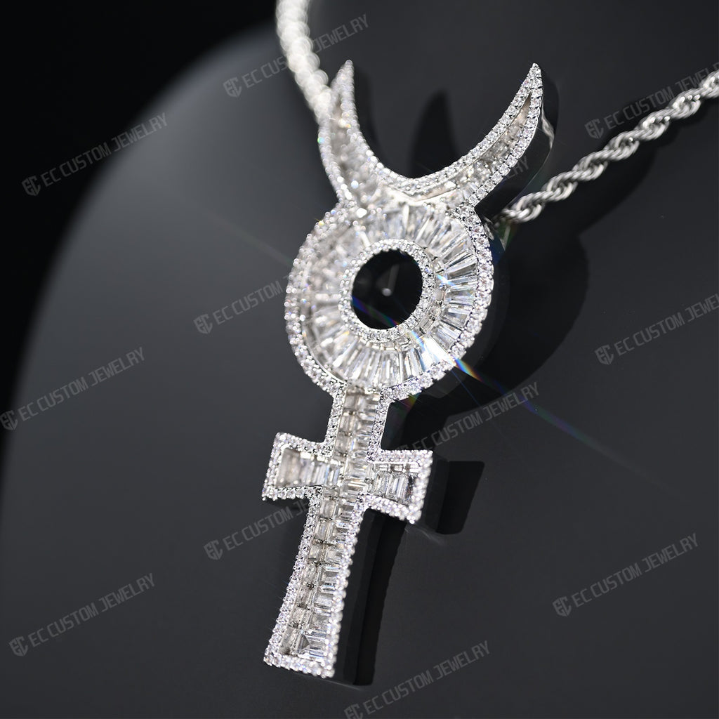 OsamaSon Flex Musix Iced Out Ankh Pendant Baguette VVS Moissanite & S925 Silver Underground Hip Hop Rapper Jewelry 5
