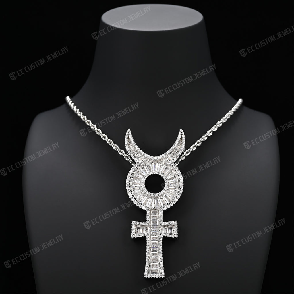 OsamaSon Flex Musix Iced Out Ankh Pendant Baguette VVS Moissanite & S925 Silver Underground Hip Hop Rapper Jewelry 6