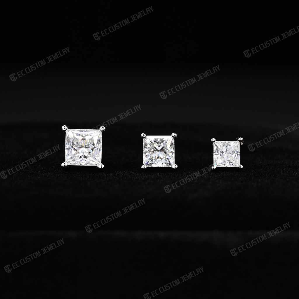 Princess Cut Moissanite Stud Earrings  S925 Silver Iced Out Hip Hop Jewelr  Rapper Accessories 1
