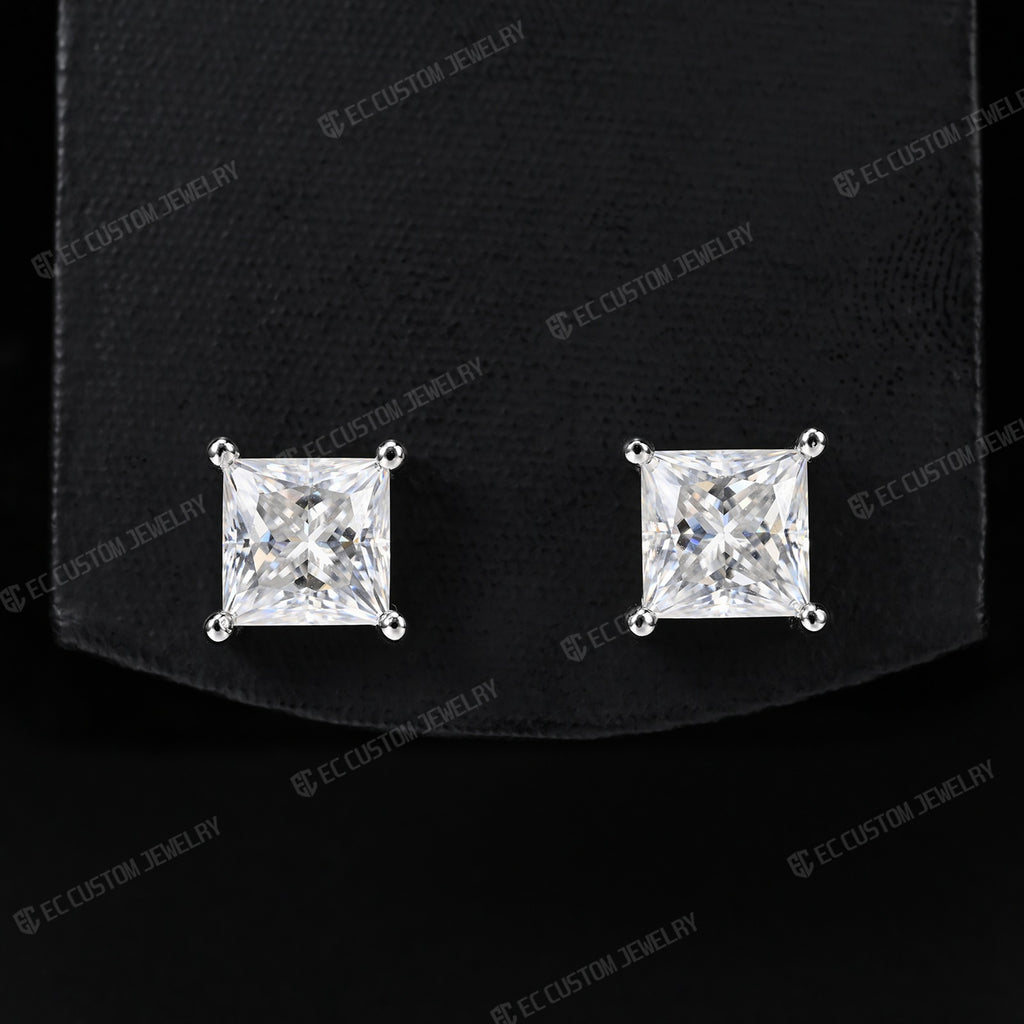 Princess Cut Moissanite Stud Earrings  S925 Silver Iced Out Hip Hop Jewelr  Rapper Accessories 2