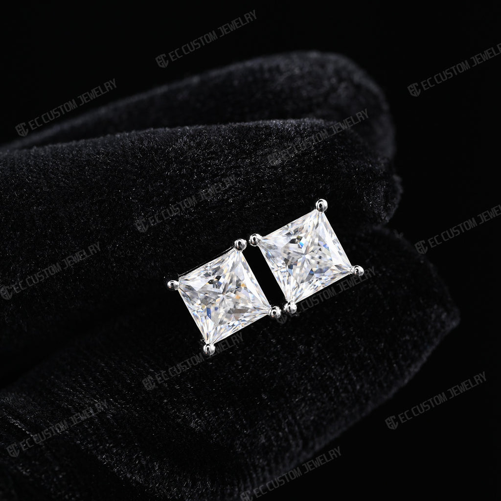 Princess Cut Moissanite Stud Earrings  S925 Silver Iced Out Hip Hop Jewelr  Rapper Accessories 6