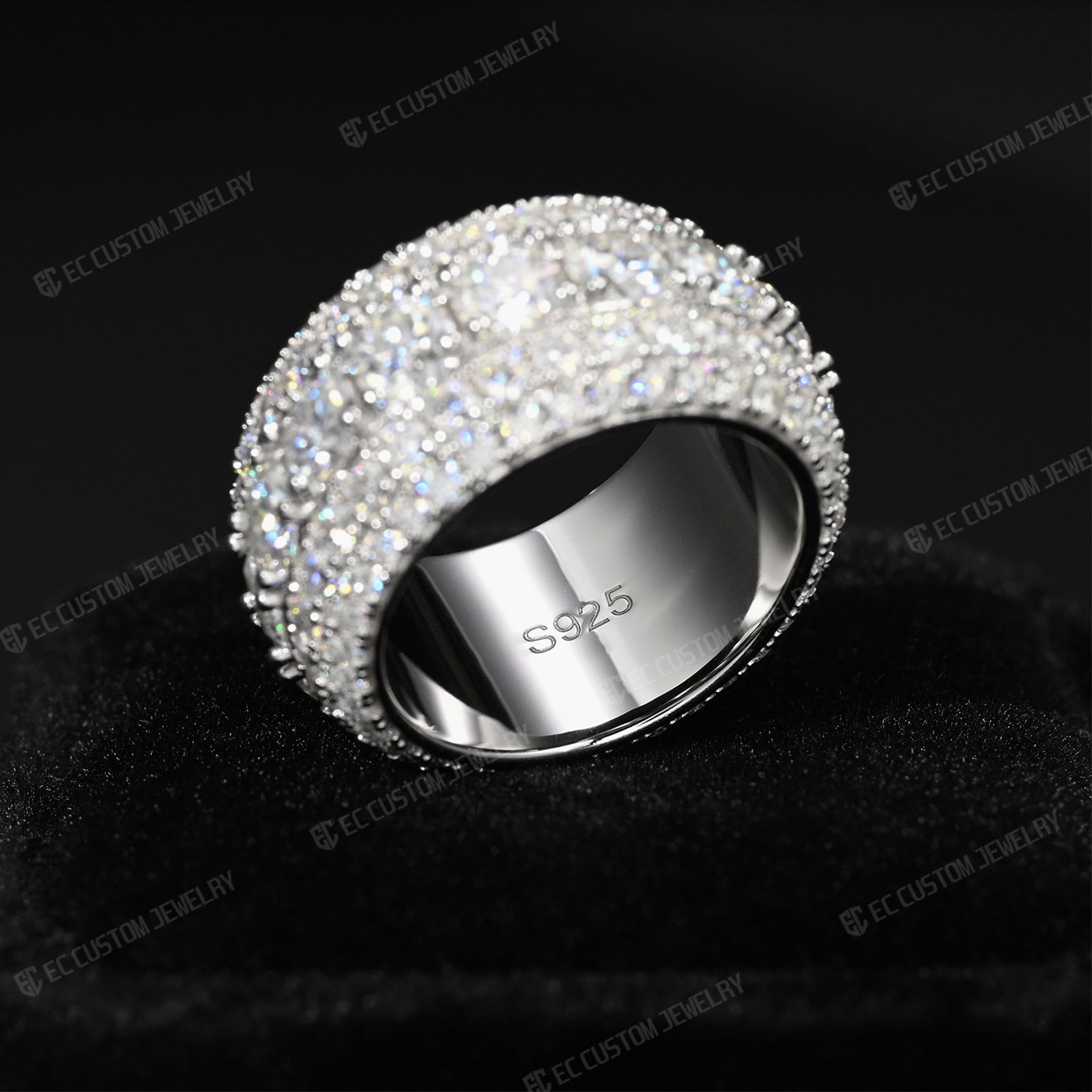 5-Row Round Cut Moissanite Eternity Band Ring
