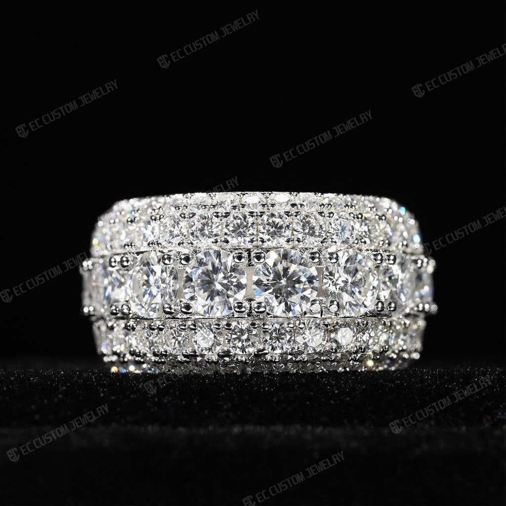 5-Row Round Cut Moissanite Eternity Band Ring