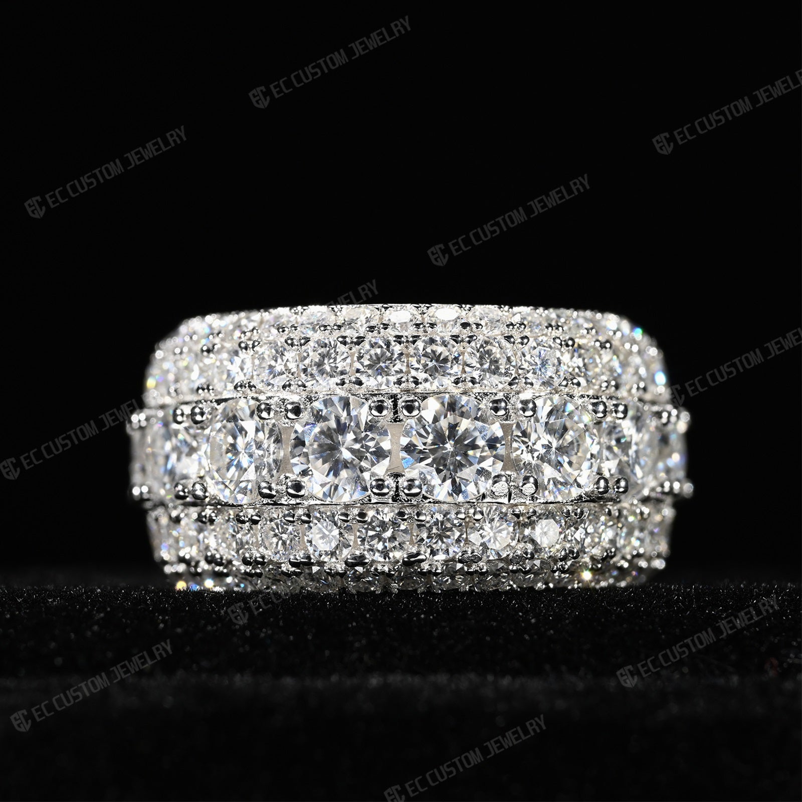 5-Row Round Cut Moissanite Eternity Band Ring