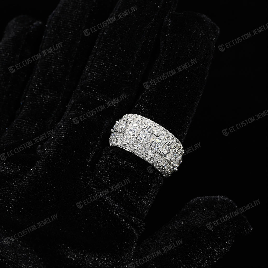5-Row Round Cut Moissanite Eternity Band Ring